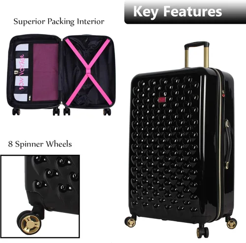 Vista 2 de Betsey Johnson Colección de equipaje a cuadros de 30 pulgadas, maleta rígida expandible resistente a los arañazos (ABS + PC), bolsa ligera de diseño