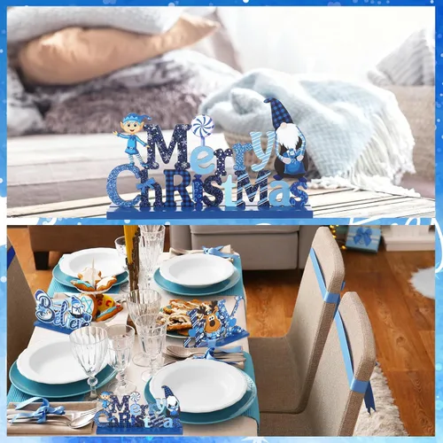 Vista 4 de Blulu 3 piezas de decoración de Navidad para centros de mesa de interior para mesas, letreros de madera de granja, centros de mesa de Navidad