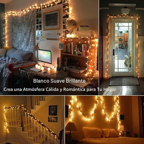 Vista 3 de ODEETRONIC Guirnalda de luces navideñas transparentes, 21.63 pies, 100 Alambre blanco y marrón cálido