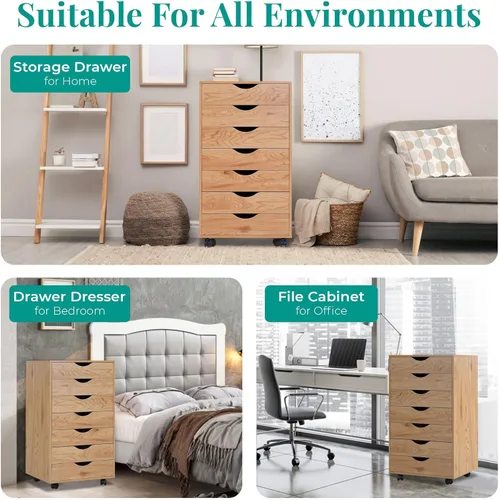 Vista 72 de Naomi Home Cómoda de 5 cajones para dormitorio, alta y elegante, con ruedas y estantes de almacenamiento, pequeña para guardarropa, para maquillaje