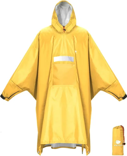 Vista 9 de ANYOO Poncho de lluvia con capucha para adultos impermeable ligero abrigo de lluvia para hombres mujeres chaqueta de lluvia reutilizable para Verde