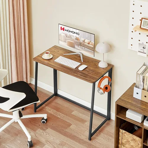Vista 70 de WOHOMO Escritorio plegable de mármol sintético blanco, escritorio pequeño de 31.5 pulgadas para espacios pequeños con patas doradas, escritorio