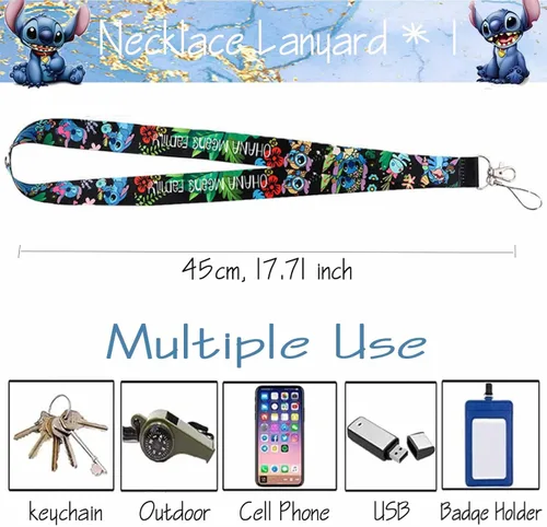 Vista 6 de Stitch Merchandise Stuff Gift Set, Stitch Anime Drawstring Bag, Keychain, Keychain Lanyard, Purse, Bracelets