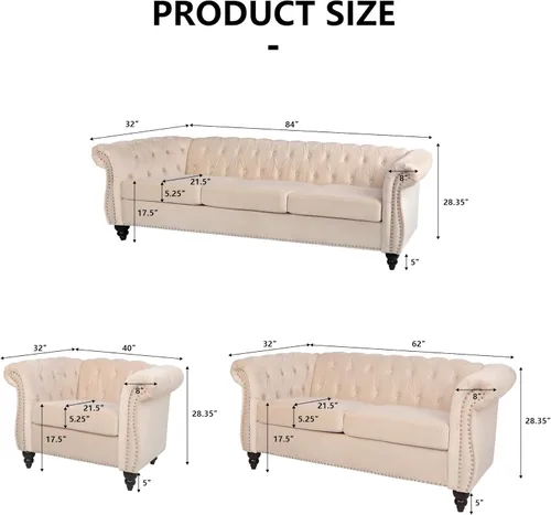 Vista 68 de RARZOE Moderno juego de sofá de 2 piezas, naranja, espuma, sofá biplaza y sofá Chesterfield