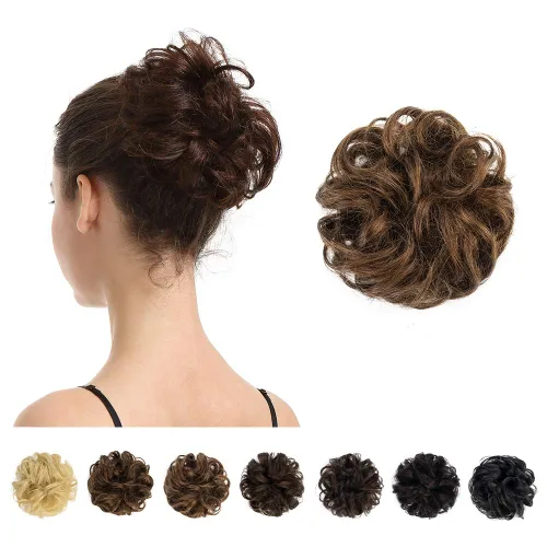 Vista 92 de Barsdar - Moño de cabello 100 % humano, Moño desordenado, Extensiones de cola de caballo, Moño de cabello rizado, Pieza de cabello