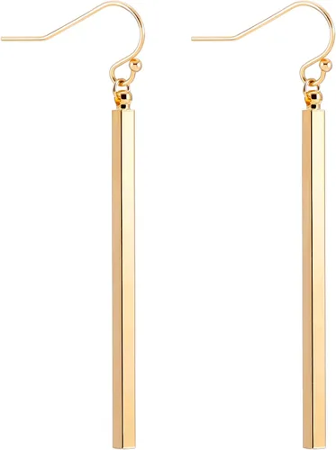 Aobei Pearl 18K Oro/Platino Chapado en Latón Arete Colgante de Barra Vertical Larga Gota Pendiente Minimalista Joyería Geométrica para Mujeres Barra