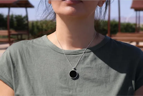 Vista 5 de Sterling Silver 925 Black Onyx Flat Round Handmade Pendant Necklace for Women & Men - Unisex