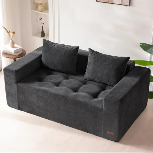 MAXYOYO Sofá modular de 61 pulgadas, sofá biplaza sin hueso con asiento profundo, tapizado de felpilla, cómodo sofá para sala de estar, no requiere