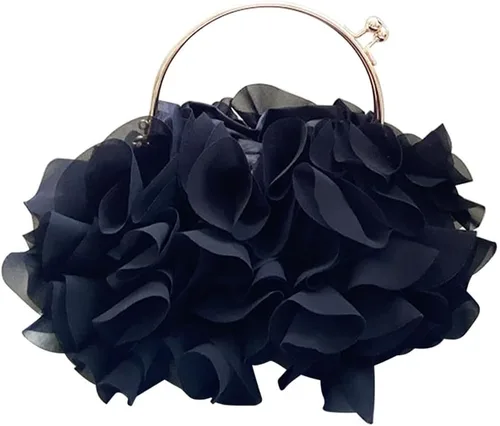 Bolso de noche para mujer, bolso de mano con asa superior, flor de satén, elegante, cóctel, boda, fiesta, con cadena desmontable