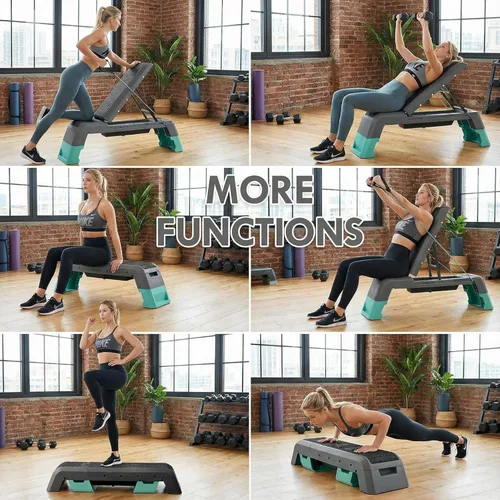 Vista 3 de leikefitness Plataforma aeróbica multifuncional con plataforma de entrenamiento de cable, banco de mancuernas ajustable, banco de pesas