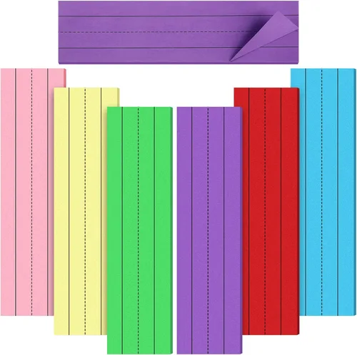 Vista 11 de 150 hojas de tiras de oración rayadas arco iris tiras de aprendizaje para suministros de oficina escolar, paquete de 6