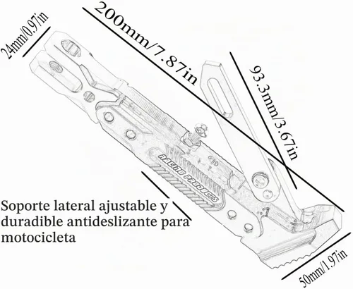 Vista 4 de Pata de cabra CNC ajustable para motocicleta, soporte de trípode universal de aluminio para motor/scooter, soporte lateral de pie modificado