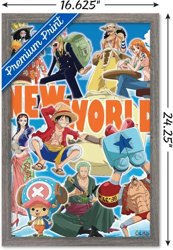 Vista 3 de Trends International One Piece - Póster de pared New World, 22.4 pulgadas de largo x 14.7 pulgadas, versión enmarcada en madera de granero Versión