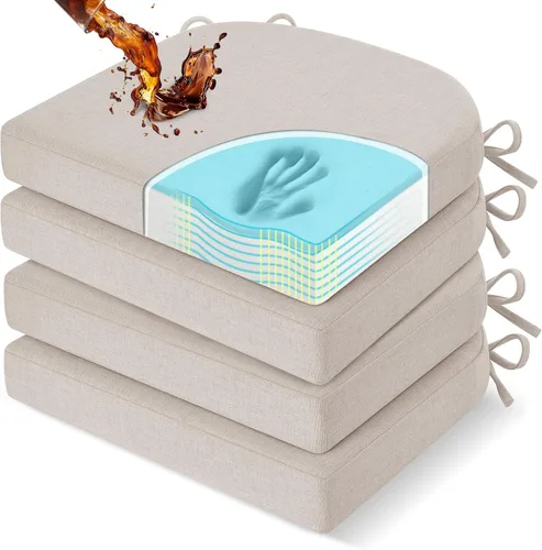 Vista 16 de downluxe Cojines para sillas de comedor, almohadillas de lino de espuma viscoelástica para sillas de cocina con lazos, cubierta impermeable, Beige