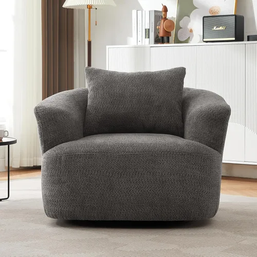 Vista 12 de Silla giratoria de 360°, sofá de 38.2 pulgadas, sofá tapizado de tela Boucle con barril giratorio con una almohada para sala de estar, dormitorio