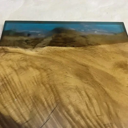 Vista 29 de Mesa de epoxi transparente, mesa de sofá con forma cuadrada, mesa auxiliar de resina de madera, mesa de centro de madera con borde natural para sala