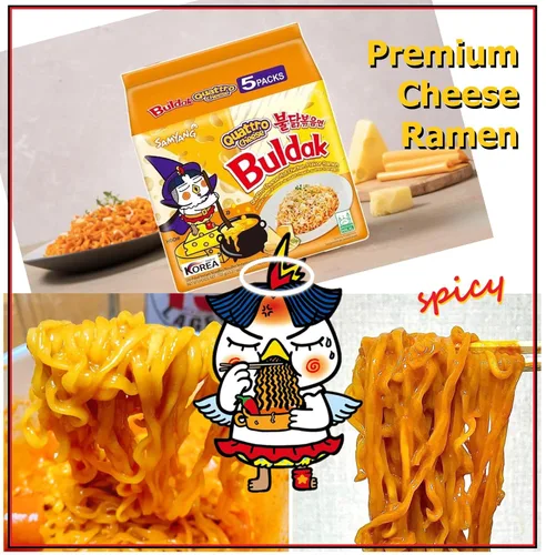 Vista 3 de COKOYAM Samyang Quattro Queso Caliente con sabor a pollo BULDAK Ramen 5 unidades 5.11 oz