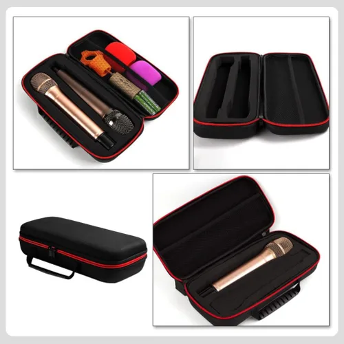 Vista 5 de Bolsa de almacenamiento para micrófono, estuche de almacenamiento portátil EVA Dual Mic Bag a prueba de golpes, funda de transporte dura de mano