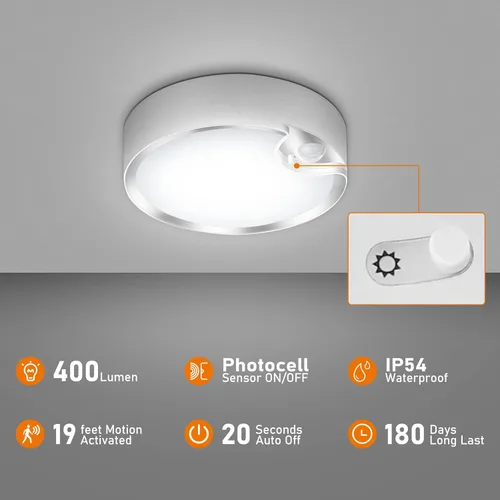 Vista 3 de TOOWELL Lámpara de techo con sensor de movimiento, funciona con pilas, luces de techo LED para interiores, para armario, pasillo, despensa