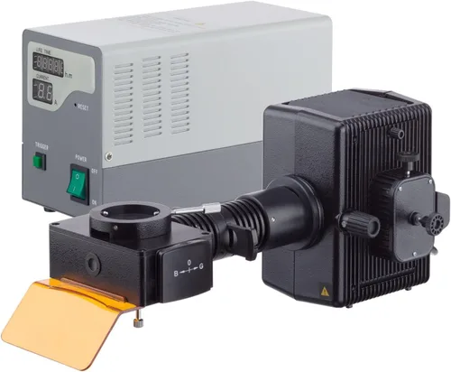 Vista 2 de AmScope Microscopio de fluorescencia corregido infinitamente 40X-1000X con iluminación LED Koehler y pieza de nariz quíntuple