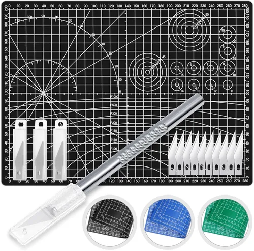 Vista 9 de Anezus Cuchillo de precisión y tapete de corte autocurable, juego de cuchillos de pasatiempos con 30 cuchillos para arte, hobby, manualidades