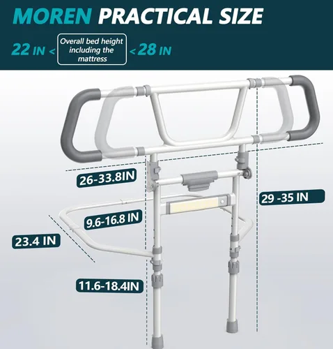 Vista 8 de Rieles de cama plegables para adultos mayores, riel de asistencia lateral de cama para personas mayores con rieles de protección extensibles