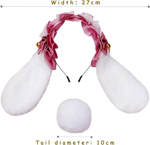 Vista 3 de Faylay Cosplay Girl - Diadema de peluche con orejas de conejo, accesorio para la cabeza