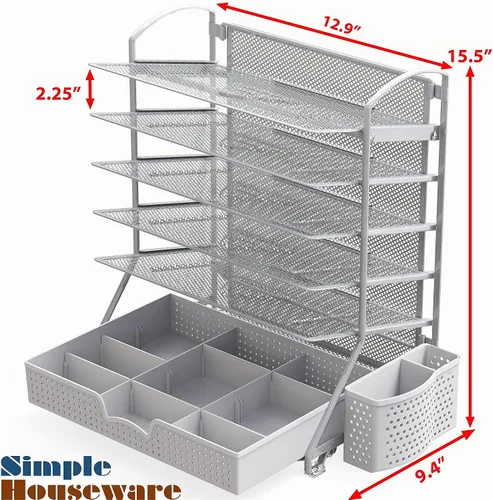 Vista 3 de Simple Houseware 6-Tier Desk File Organizer w/Drawer & Pen Holder, Black Negro