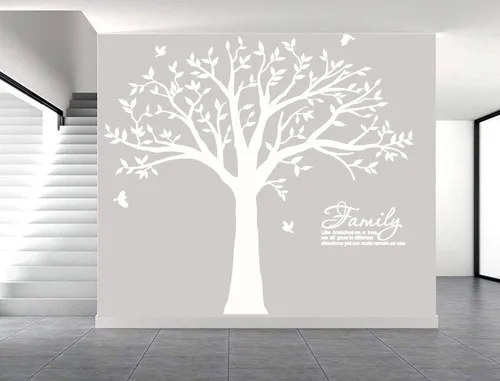 Vista 7 de Calcomanía de pared del árbol genealógico de Grant con ramas como en un árbol, adhesivo decorativo con texto para sala de estar