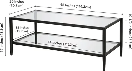 Vista 3 de Henn&Hart 45" Wide Rectangular Coffee Table with Glass Shelf in Blackened Bronze, Modern coffee tables for living room, studio apartment essentials