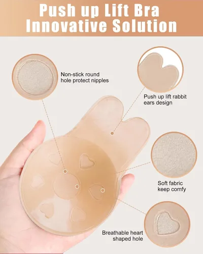 Vista 2 de Adhesive Bra Sticky Bra 5 Pair Push Up Sticky Boobs for Women Invisible Silicone Bras for Backless Strapless Dress