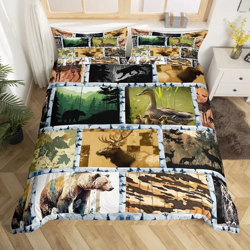 Vista 12 de Funda de edredón de ciervos de alce, juego de ropa de cama de animales del bosque, decoración rústica de granja, funda de edredón individual