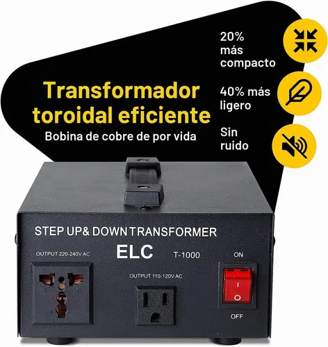Vista 3 de ELC Serie T Transformador Convertidor de Voltaje de 1000+ Vatios - Paso Arriba/Abajo - 110 V a 220 V / 220 V a 110 V Convertidor de Potencia