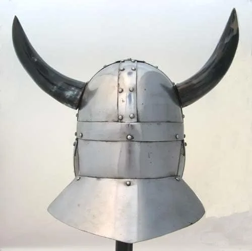 Vista 6 de RedSkyTrader Casco vikingo con cuernos para hombre, talla única, color plateado, ACERO