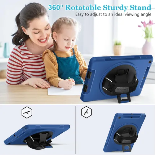 Vista 3 de Funda para iPad 6ª/5ª generación: Funda protectora de TPU para iPad 9.7 (2018/2017) y iPad Air 2 9.7" con soporte, asa y correa de hombro, soporte