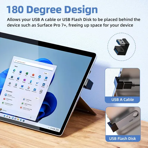Vista 3 de Paquete de 6 adaptadores USB 3.1 de 180 grados y 90 grados, conector extensor USB A macho a hembra de ángulo izquierdo y recto para PC, laptop