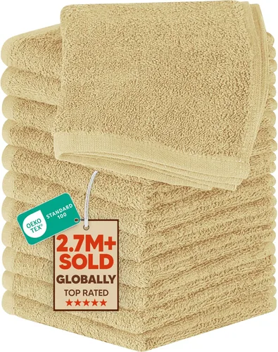 Vista 24 de Utopia Towels Juego de 60 paños de algodón – 100% algodón hilado en anillo, paños de franela de alta calidad, altamente absorbentes y suaves al Beige