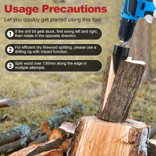 Vista 4 de Juego de brocas divisoras de madera - 3 mangos de perforación, broca divisora de troncos con conos de 32 mm para uso pesado desmontable, juego