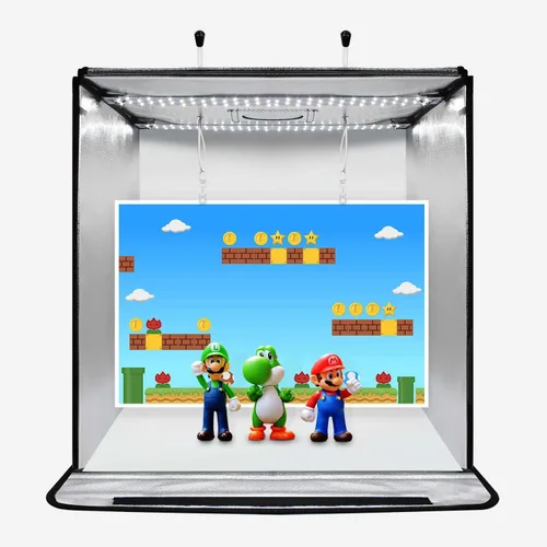 Vista 7 de Julius Studio - Caja de luz LED de 24 x 24 pulgadas con colgador de objetos de cuerda de techo, arcilla transparente para posicionamiento