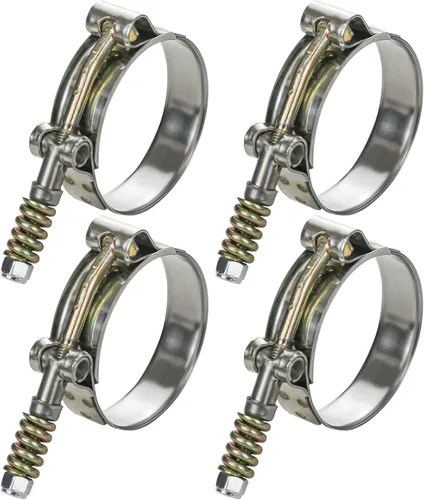 Vista 9 de Paquete de 2 abrazaderas de manguera con perno en T, abrazadera de manguera de acero inoxidable con resorte de refuerzo para tubo, abrazadera