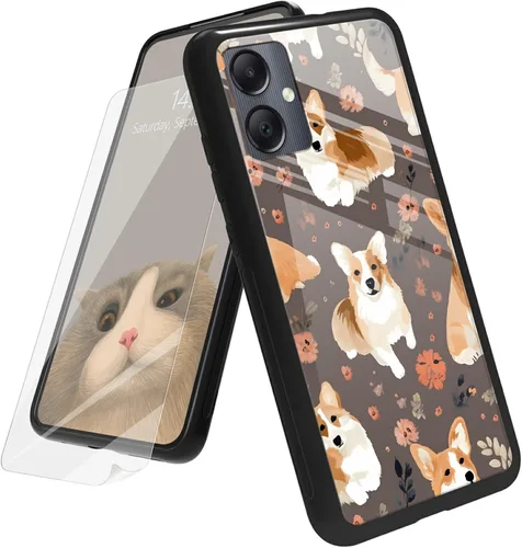 Vista 241 de Funda para Samsung Galaxy A12 5G con protector de pantalla, parte trasera de vidrio templado + TPU de silicona suave que absorbe los golpes