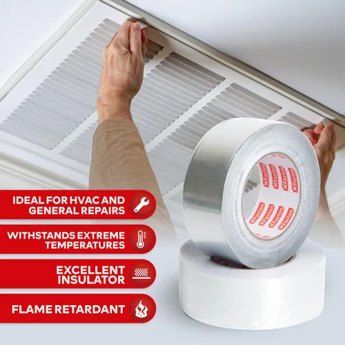 Vista 3 de XFasten Cinta de aluminio para conductos de 1 pulgada de ancho, (paquete de 3) 3.6 mil de alta resistencia al calor, cinta de papel de aluminio