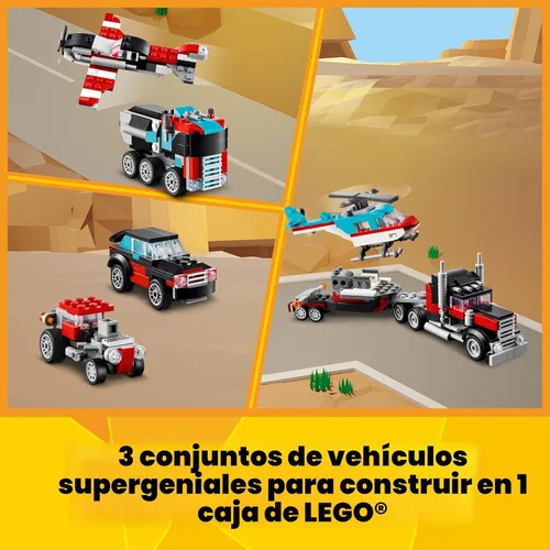 Vista 3 de LEGO Creator 3 en 1 Camión de Plataforma Plana con Juguete de Helicóptero, se Transforma de Juguete de Camión de Plataforma Plana a Avión de Hélice