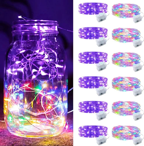 Vista 48 de Paquete de 8 luces de hadas que funcionan con pilas, 20 mini luces LED de 7 pies, alambre plateado, luces parpadeantes para bricolaje, fiestas