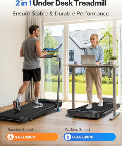 Vista 2 de COZYINN Foldable Treadmill with Incline, 3.0HP Quiet Walking Pad with Handle Bar, 2 in 1 Portable Treadmills for Home Small Space, 320 Lbs Capacity