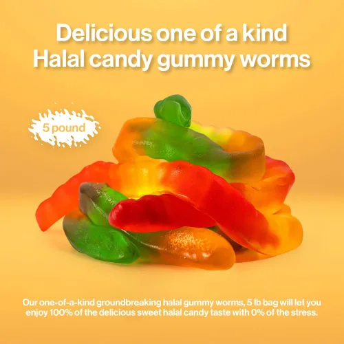 Vista 4 de Halal Gummy Worms 5lb Bag - Multi-color Gummy Worms Bulk Candy - Stuffed with Sweet Gummies Candy - Tasty Candy Gummies & Candy Gift for All