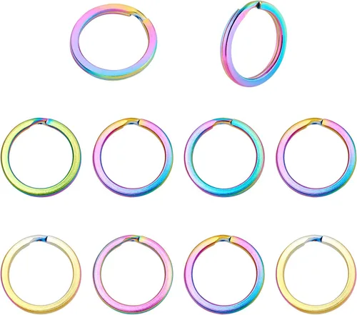 Vista 2 de Pandahall - 10 llaveros de acero inoxidable de 0.630 pulgadas (0.630 in), redondos, planos, redondos, con cierre dividido, multicolor