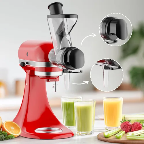 Vista 2 de Accesorio de exprimidor masticador para batidora de pie KitchenAid, exprimidor de prensado en frío para accesorios de batidora KitchenAid con tolva