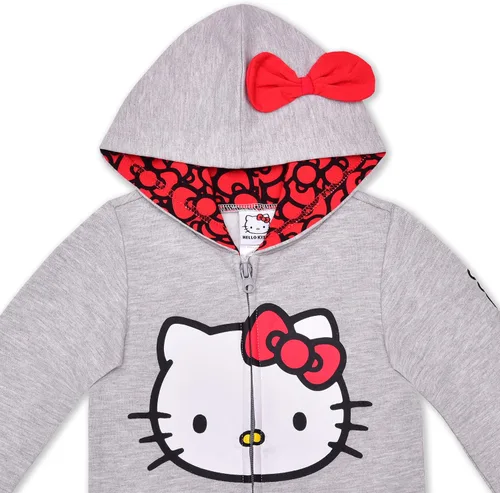 Vista 2 de Hello Kitty Sudadera con capucha con cremallera para niñas pequeñas, pequeñas y grandes, color gris, gris