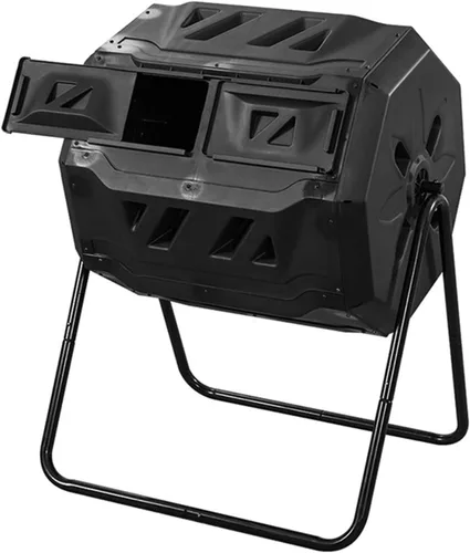 Contenedor de compostaje para exteriores de 43 galones, vaso de compostaje de doble cámara con 2 puertas corredizas, contenedores de compostaje de